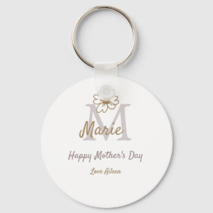 simple minimal mother's day monogram golden gray f keychain