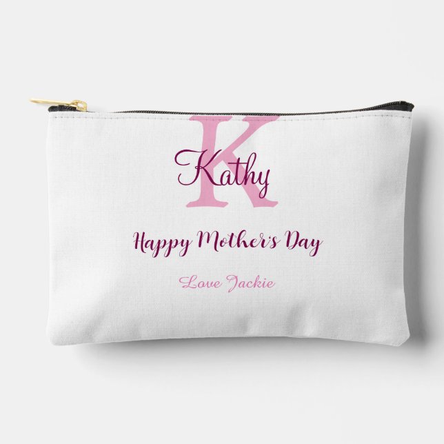 simple minimal mother's day monogram pink name tex accessory pouch (Front)