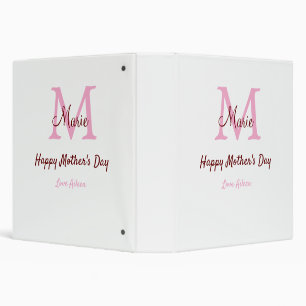 simple minimal mother's day monogram pink name tex binder