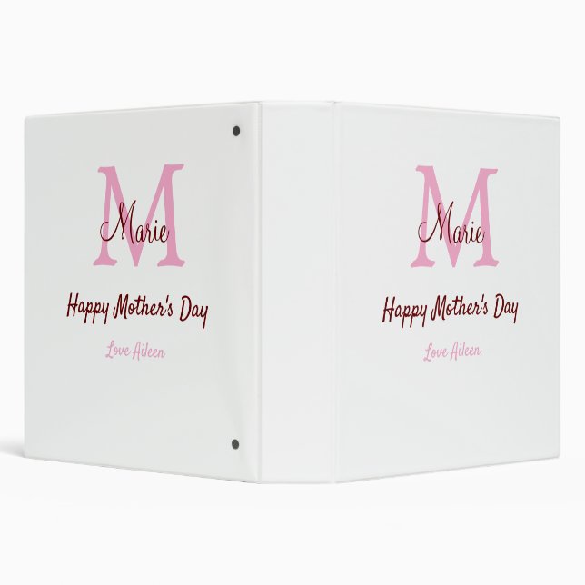simple minimal mother's day monogram pink name tex binder (Background)