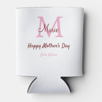 simple minimal mother's day monogram pink name tex can cooler