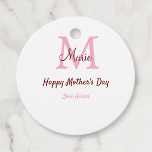 simple minimal mother's day monogram pink name tex favour tags