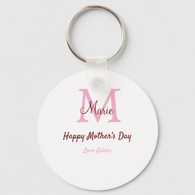 simple minimal mother's day monogram pink name tex keychain (Front)