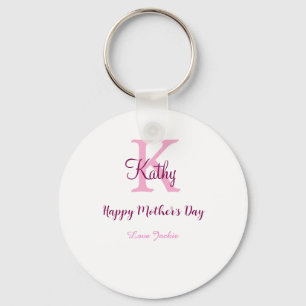 simple minimal mother's day monogram pink name tex keychain