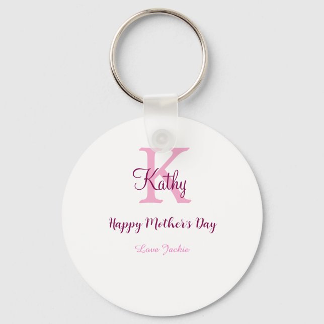 simple minimal mother's day monogram pink name tex keychain (Front)
