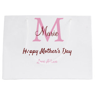 simple minimal mother's day monogram pink name tex large gift bag