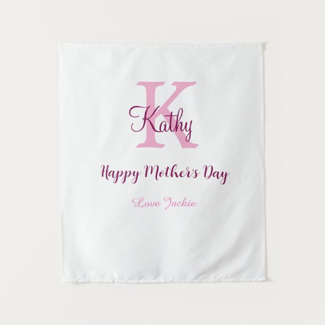 simple minimal mother's day monogram pink name tex tapestry (Front)
