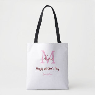 simple minimal mother's day monogram pink name tex tote bag