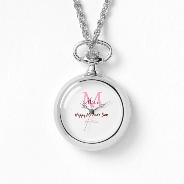 simple minimal mother's day monogram pink name tex watch (Front)