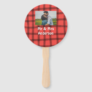 Simple minimal mr and mrs add your name photo red hand fan