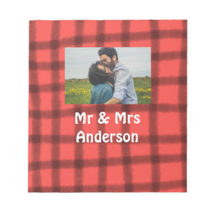Simple minimal mr and mrs add your name photo red notepad