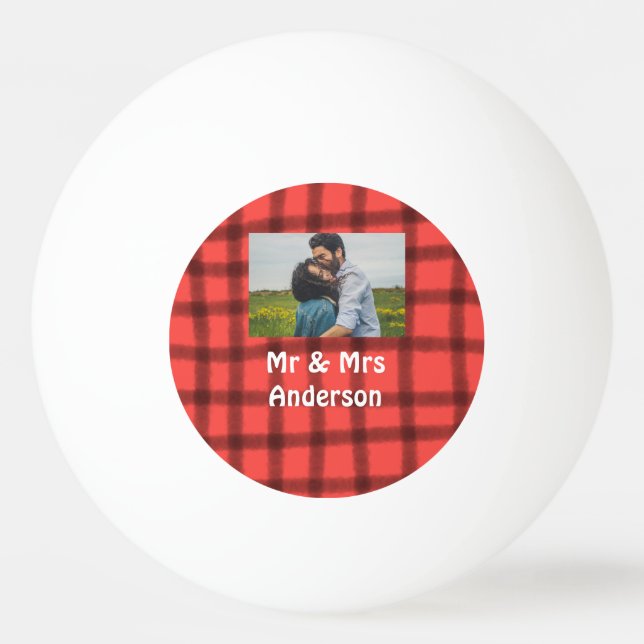 Simple minimal mr and mrs add your name photo red  ping pong ball (Front)