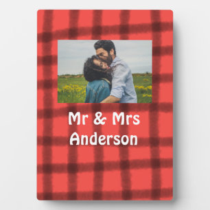Simple minimal mr and mrs add your name photo red plaque