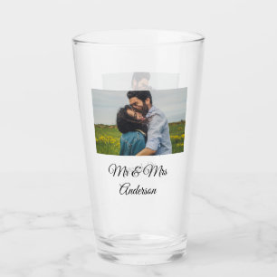 Simple minimal mr and mrs add your name photo wedd glass