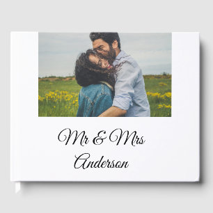 Simple minimal mr and mrs add your name photo wedd guest book
