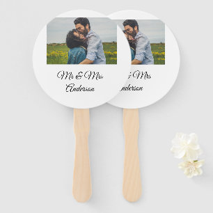 Simple minimal mr and mrs add your name photo wedd hand fan