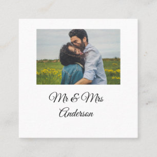 Simple minimal mr and mrs add your name photo wedd square business card