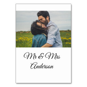 Simple minimal mr and mrs add your name photo wedd table number