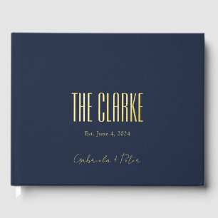 Simple Minimal Navy and Gold Foil Modern Wedding Guest Book