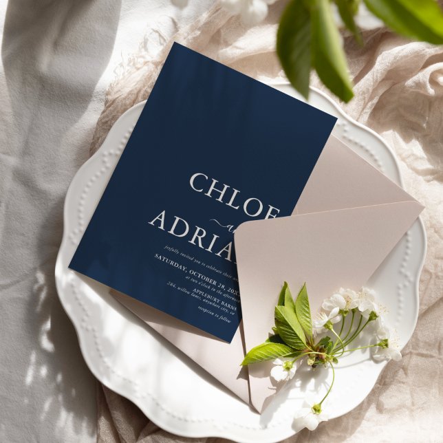 Simple Minimal Navy Blue Wedding Invitation (Creator Uploaded)