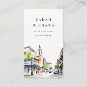 Simple Minimal New Orleans Louisiana Watercolor Business Card