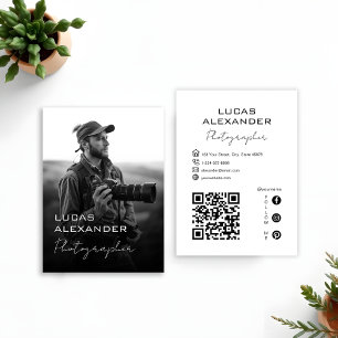 Simple Minimal OR Code Social Media Photographer Business Card