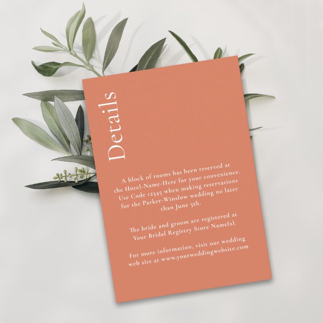 Simple Minimal Orange Citrus Wedding Details Enclosure Card (Creator Uploaded)