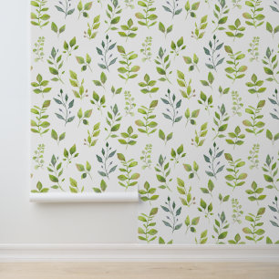 Simple Minimal Organic Green and Blue Leaf Pattern Wallpaper