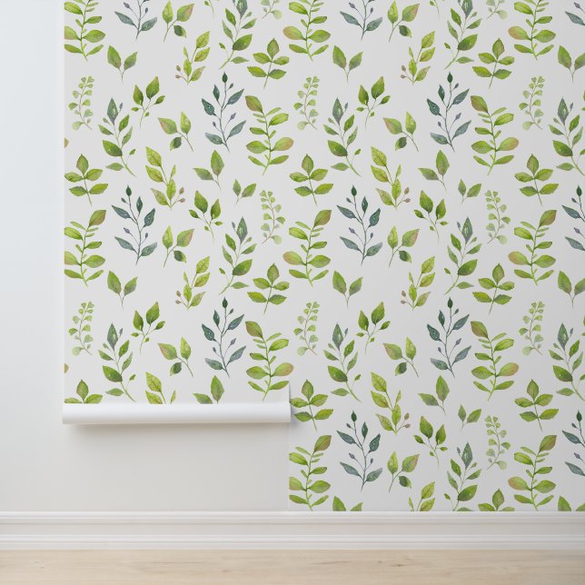 Simple Minimal Organic Green and Blue Leaf Pattern Wallpaper (Application)