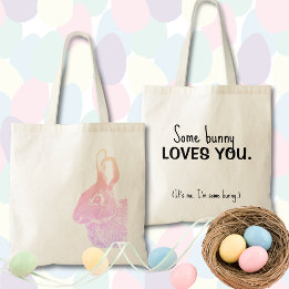 Simple Minimal Pastel Rainbow Easter Bunny Tote Bag