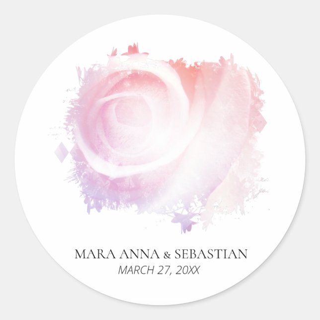 "Simple Minimal Pastel Rose Floral Invitation Clas Classic Round Sticker (Front)