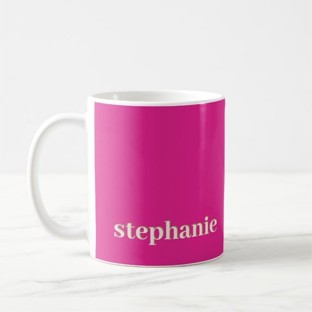 Simple Minimal Personalized Magenta Hot Pink Coffee Mug (Left)
