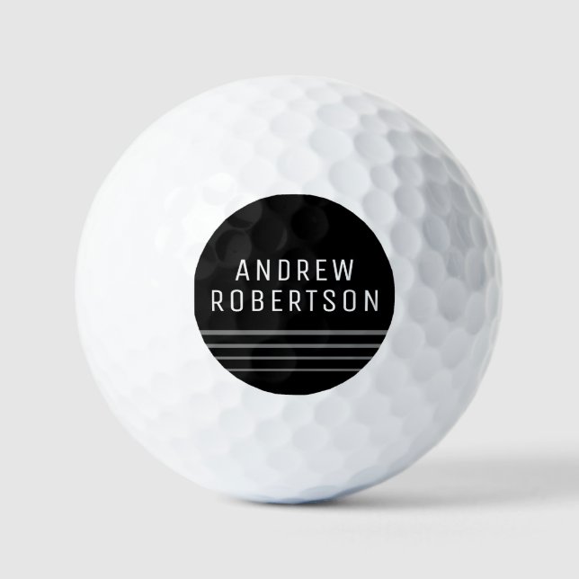 Simple Minimal Personalized Name Grey Black Golf Balls (Front)
