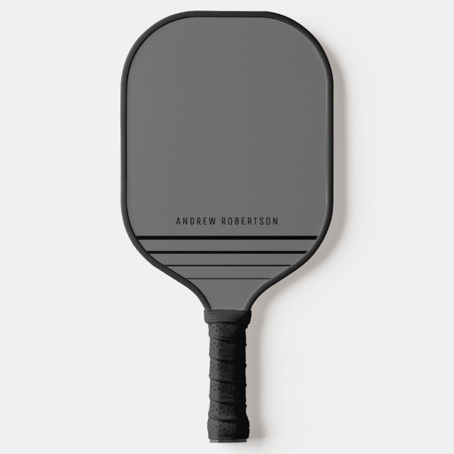 Simple Minimal Personalized Name Grey Black Pickleball Paddle (Front)