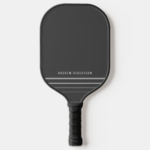 Simple Minimal Personalized Name Grey Stripe Pickleball Paddle