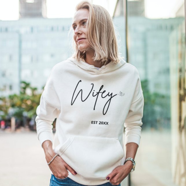 Simple minimal Personalized Wifey Script Est year Sweatshirt (Creator Uploaded)