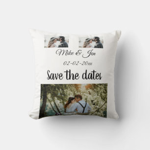 Simple minimal photo collage save the date invitat throw pillow