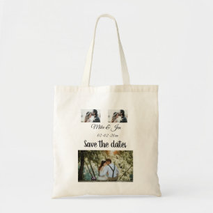 Simple minimal photo collage save the date invitat tote bag