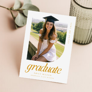 Simple Minimal Photo Gold and White Graduation Postcard