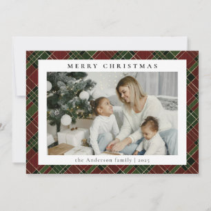 Simple Minimal Photo Red and Green Plaid Christmas Holiday Card