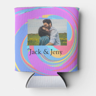 Simple minimal pink blue watercoloradd name photo can cooler
