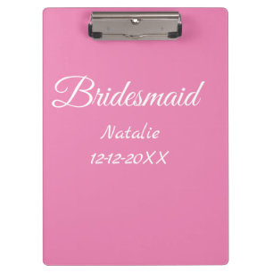 Simple minimal pink bridesmaid add name year text clipboard