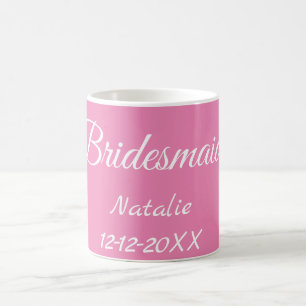 Simple minimal pink bridesmaid add name year text  coffee mug