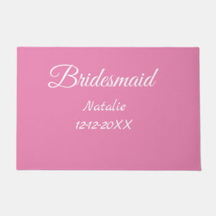 Simple minimal pink bridesmaid add name year text doormat