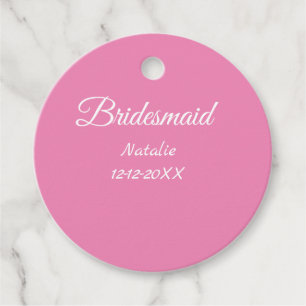 Simple minimal pink bridesmaid add name year text favour tags