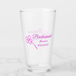 Simple minimal pink bridesmaid add name year text glass