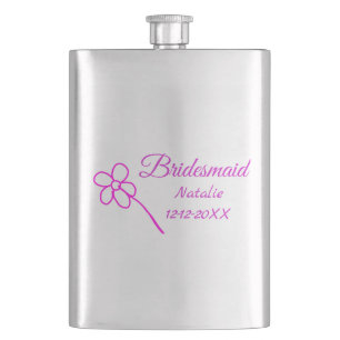 Simple minimal pink bridesmaid add name year text hip flask