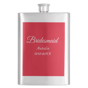 Simple minimal pink bridesmaid add name year text hip flask