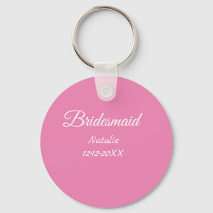 Simple minimal pink bridesmaid add name year text keychain