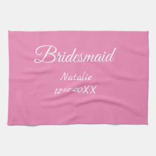 Simple minimal pink bridesmaid add name year text  kitchen towel